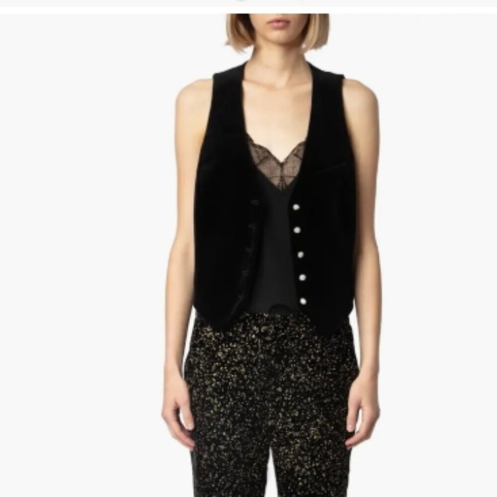 Zadig & Voltaire Emaux Velvet Vest – Black (S/36) NWT - Picture 2 of 11